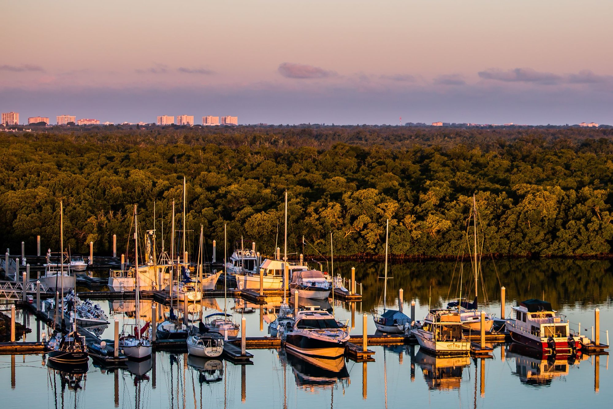 Florida Gulf Coast marina at golden hour